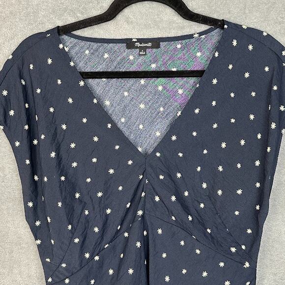 Madewell Top Womens 8 Navy Ditsy Floral V Neck Cap Sleeve Romantic Feminine - Picture 3 of 12